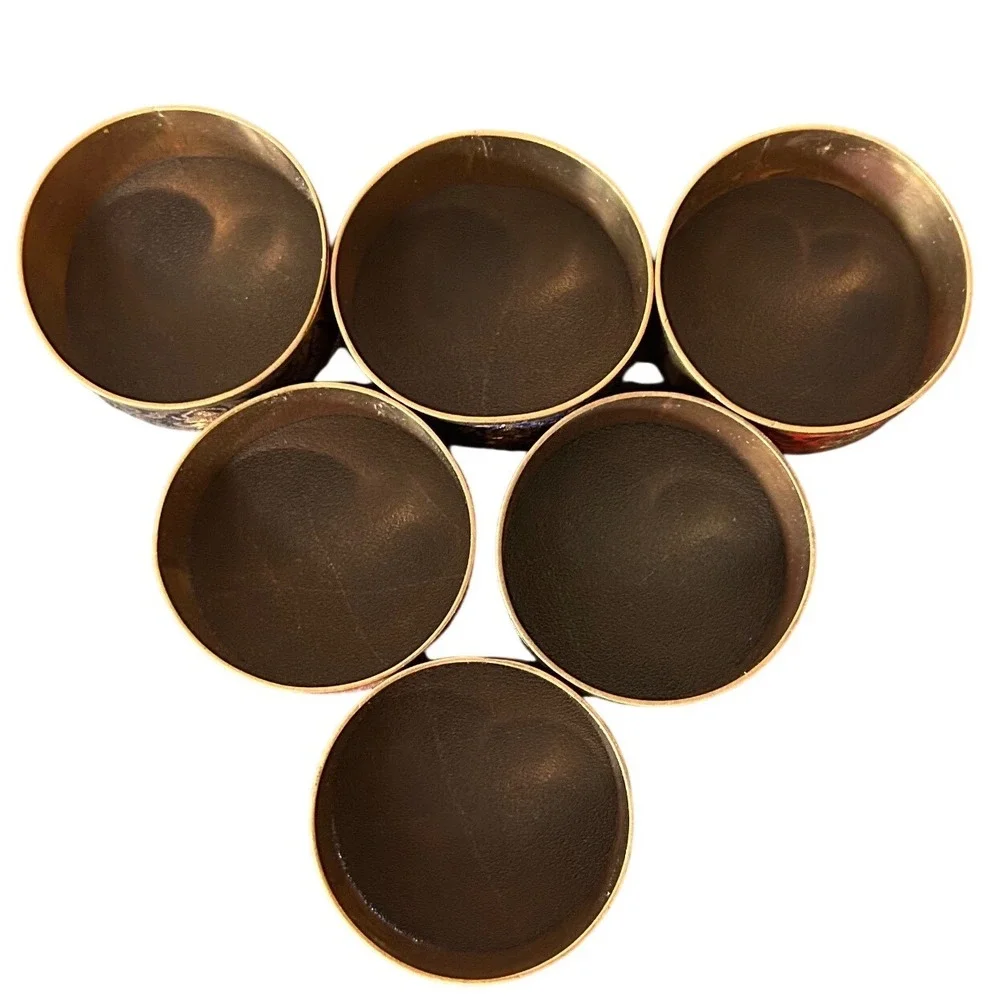 Vintage Thai Bronze Enameled Napkin Rings Etched Buddha Set of 6 Multi Color